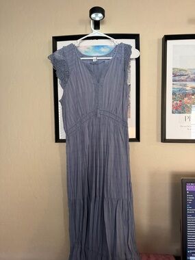 Old Navy Slate Blue Sleeveless Midi Dress with Lace Trim